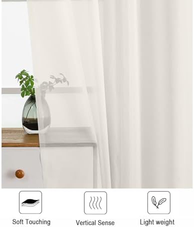 LIVEKID Ivory Sheer Curtains 108 Inches Long 2 Panels - Light