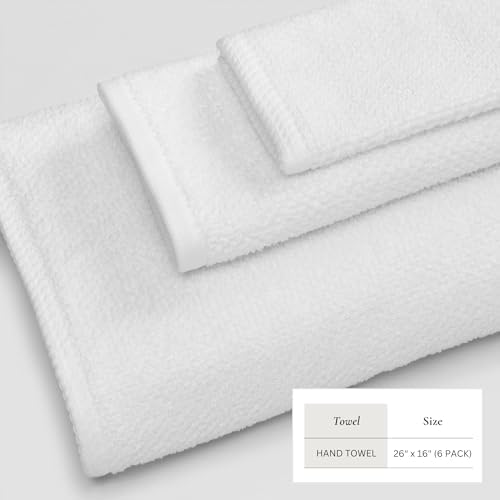 Great Bay Home 100% Cotton 6 Pack 26x16 Hand Towel Set - Absorbent