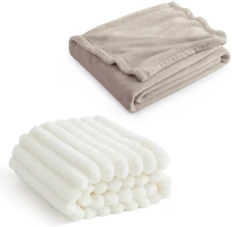 Bedsure Fleece King Size Blankets for Bed Oxford Tan&King Size Blanket