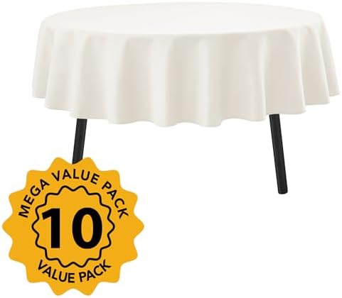10-Pack Ivory Round Tablecloths, 90 in, for 4-5 Ft Round Tables