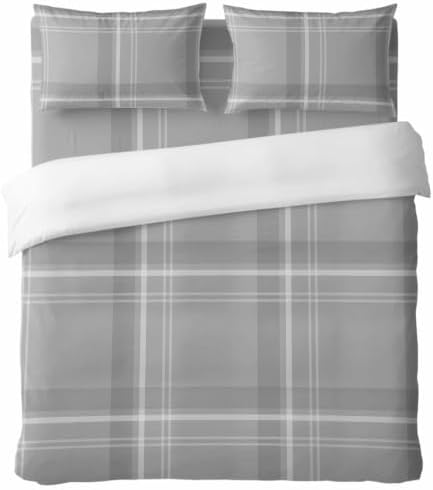 4 Piece Duvet Cover Set for Cal King Size Bed,Minimalist Gray Plaid