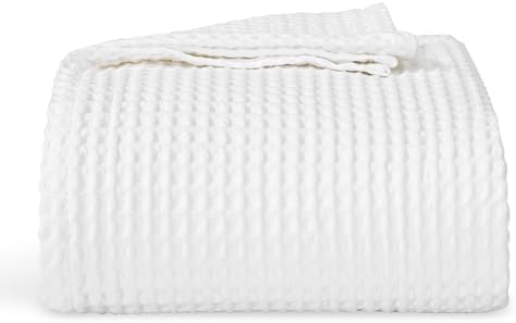 EGOHOME Cotton Two-Tone Check Pattern Waffle Blanket King Size