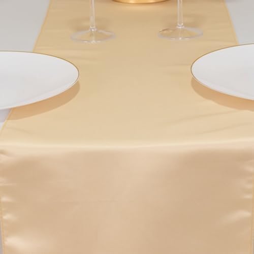 6 pcs 12 x 108 inch Beige Satin Table Runners Lustrous Wedding Table