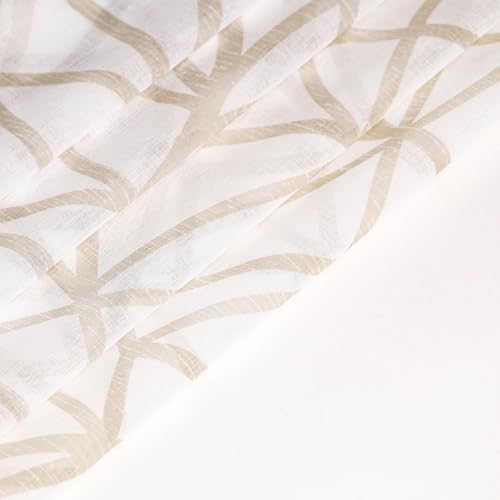 L.Z.E White Beige Sheer Curtains 84 Inches Long 2 Panels Set, Linen
