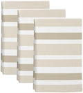 Kitchen Towels Set 3 Pack Beige White Stripes Absorbent Dish Towels