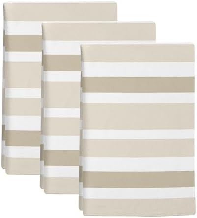 Kitchen Towels Set 3 Pack Beige White Stripes Absorbent Dish Towels