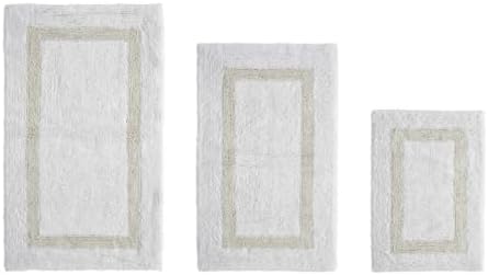 Tufted Cotton White Ivory Bathroom Rugs Sets 3 Piece