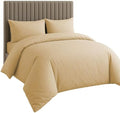 3 Sided Zipper Duvet Cover Set Full Size Beige – Soft 100% Egyptian