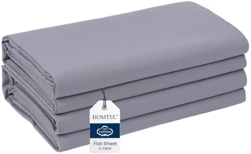 Full Size Flat Sheet 100% Cotton Percale, 2 Pack, Dark Gray