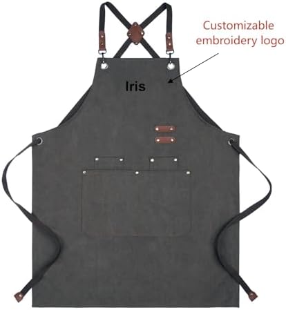 EURYNOME Kitchen Bib Apron with Large Pockets, Heavy Duty Canvas