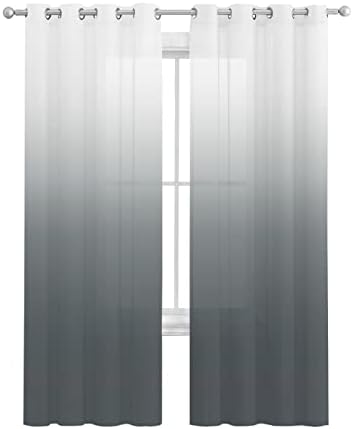 Grey Ombre Sheer Curtains 63 Inch Length Grommet Semi Sheer Drapes for
