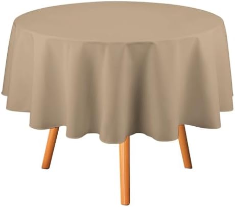 Round Tablecloth, Solid Plain Beige Table Cloth Washable Table Cover