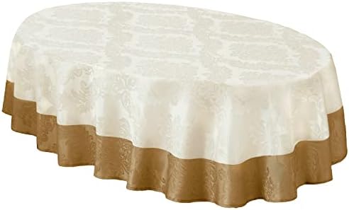 Newbridge Valencia Two Tone Bordered Damask Fabric Tablecloth, Wrinkle