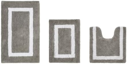 TRP Cotton Tufted Gray White Bathroom Rugs Sets 3 Piece