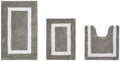 TRP Cotton Tufted Gray White Bathroom Rugs Sets 3 Piece
