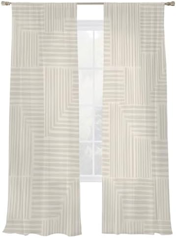 Modern Art Sheer Curtains 108 Inches Long, Minimalist Beige Clean