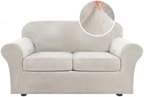 H.VERSAILTEX Real Velvet Plush 3 Piece Stretch Sofa Covers Couch