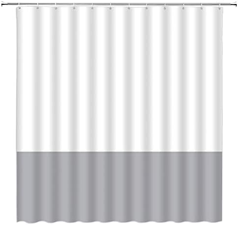 White Gray Shower Curtain Boho Vintage Color Block Mid Century Modern