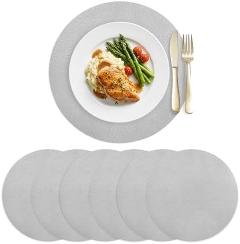 Minimalist Gray Faux Leather Placemats Set of 6, 15in, Waterproof Heat