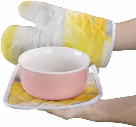 Quilted Cotton Terry Cloth Oven Mitt, Pot Holder Ombre Yellow Grey