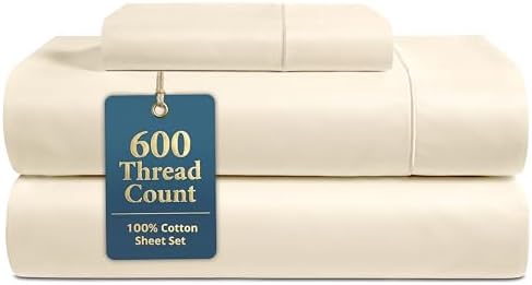 600TC 100% Long-Staple Cotton Twin Sheet Set - Premium Sateen Weave