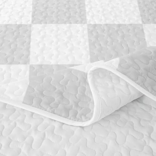 Manfei Neutral Checkerboard Quilt Set Queen Size,Simple Block Quilted