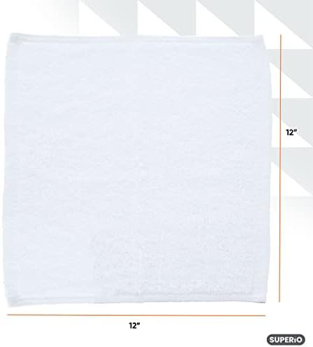 Superio Terry Cloth Rags White Washcloths 100% Cotton 12" Cleaning