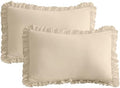 QSH Wheat Ruffled Pillow Shams Queen Size Set of 2, Shabby Farmhouse