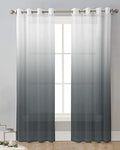 Grey Ombre Sheer Curtains 63 Inch Length Grommet Semi Sheer Drapes for