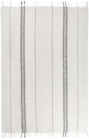 Pemberly Row Cotton Linen Throw Blanket, 50"x70", Ivory/Gray