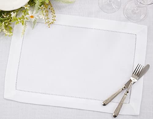 SARO LIFESTYLE Classic Hemstitch Placemats (Set of 12) - Elegant