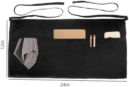 Black Half Waist Apron with 3 Pockets for Waiters, 24x12 in