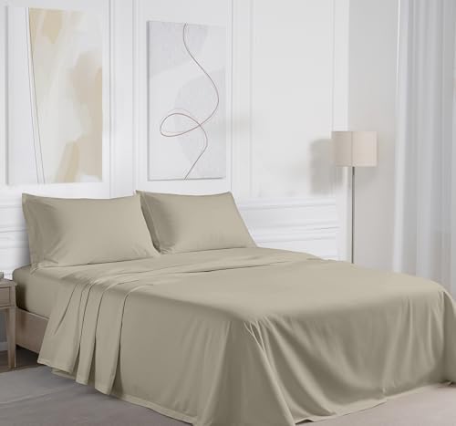 RUVANTI 100% Cotton Twin XL Sheets, Percale Weave Twin XL Set, Taupe