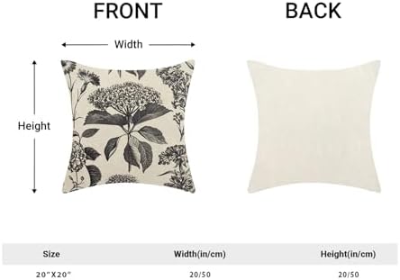 Floral Pillow Covers 20x20 Set of 2 Vintage Black Hydrangea Herbs
