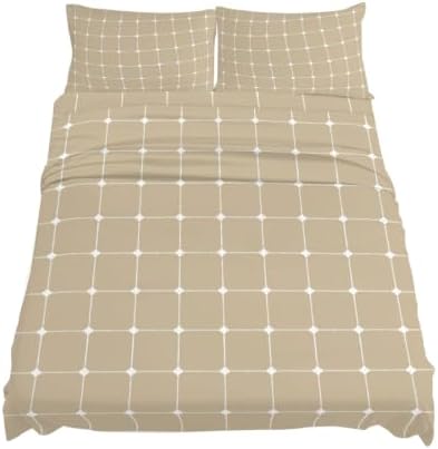 Queen Size Sheet Set 4 Pieces White Dots Grid Lines Fitted Sheets with