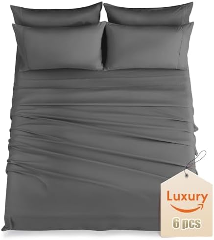 CozySmile King Sheet Set, 6 Piece Luxury Silky Soft Bed Set Fits