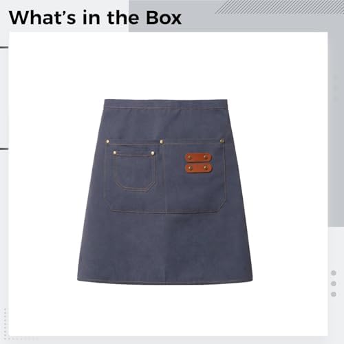 Waterproof Canvas Half Apron, Adjustable Work Apron with Pockets, for
