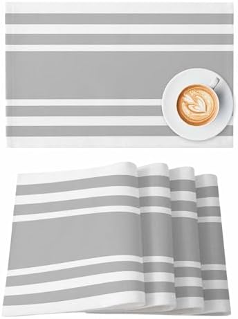 Placemats Set of 8 for Dining Table, Gray Geometric Fringe Washable