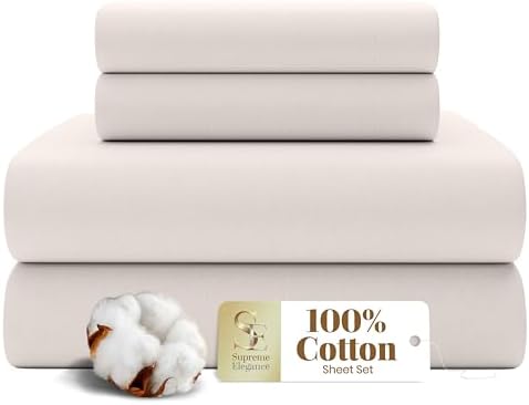 SUPREME ELEGANCE Cotton Queen Bed Sheets Set, 100% Cotton, Soft Pink