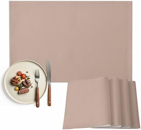 Placemats Set of 8, Warm Beige Woven Placemat, Linen Place Mats for