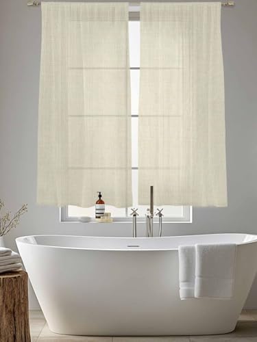 Beige Sheer Curtains 72 Inch Length 2 Panels, Modern Minimalist Linen