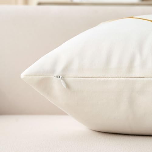 White Decorative Throw Pillow Covers Gold Line Ginkgo Cushion Covers