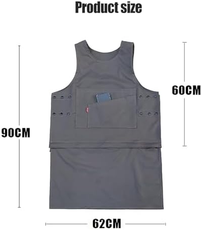 Bib Apron, Adjustable, with Pockets,Detachable Hem Suitable for