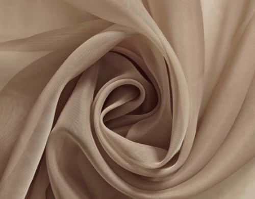 Sand Taupe Sheer Curtains 84 Inch 2 Panels with Chrome Silver