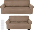 Peryiter 2 Pcs Couch and Loveseat Sofa Covers,Camel,Milk Silk