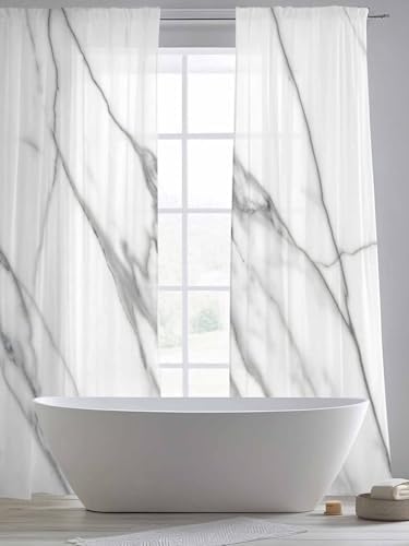 Sheer Curtains 108 Inches Long 2 Panels Set for Living Room, Marble