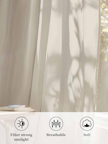 Ivory White Sheer Curtains 108 Inch Length 2 Panels Set, Solid Color