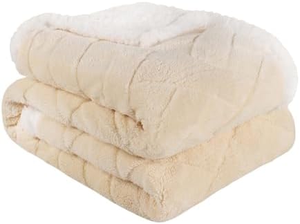 Reversible Soft Plush Cozy Jacquard Sherpa Fleece Throw Blanket King