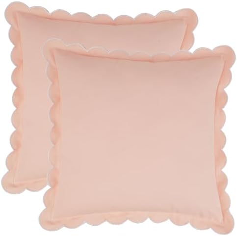 Mrcrypos Peach Pink Scalloped Pillow Covers 18X18 Set of 2