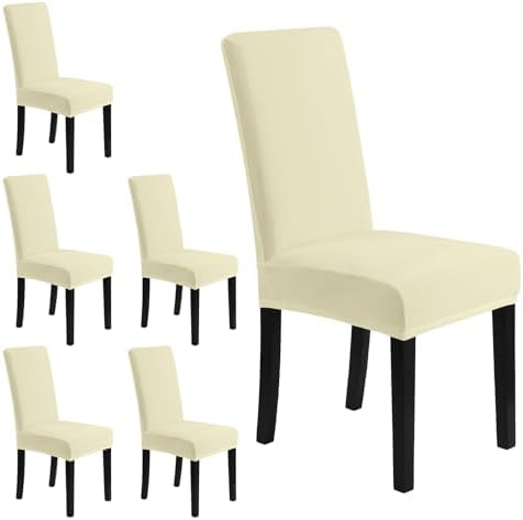 MOSAYT Velvet Stretch Chair Covers for Dining Room Set of 6, Beige